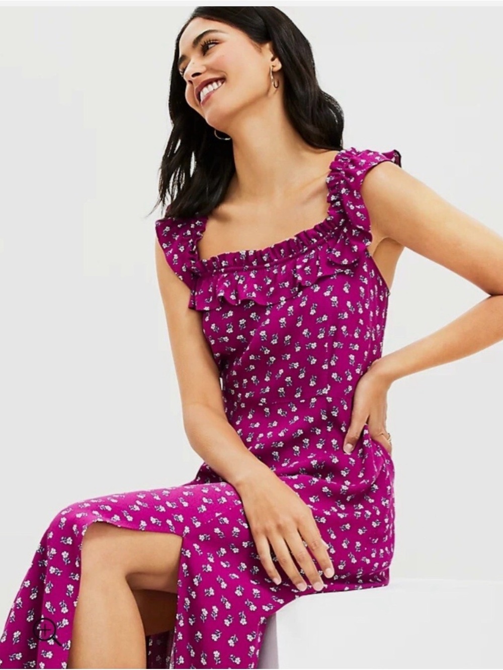LOFT floral ruffle midi dress size 2